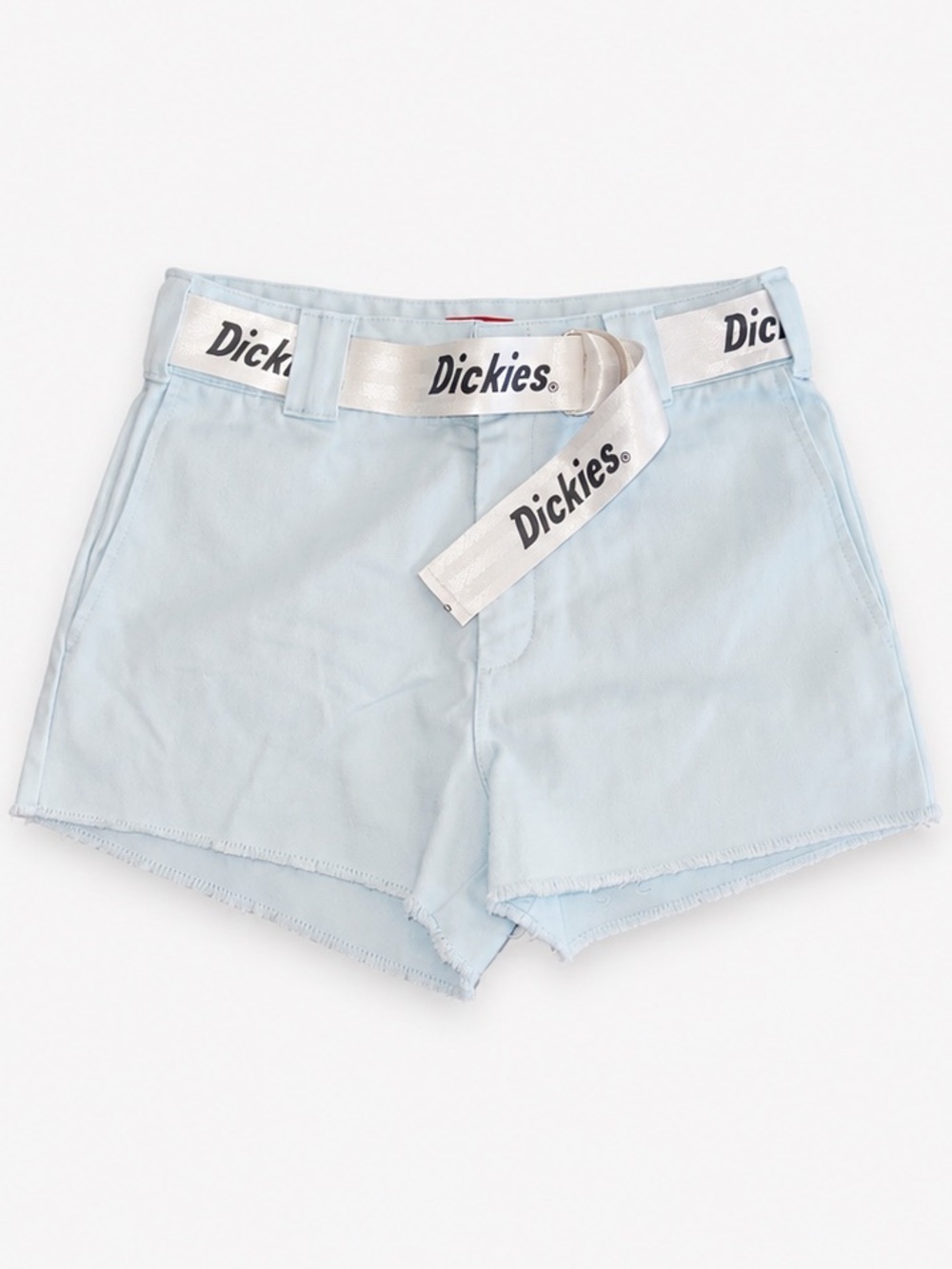 Dickies Light Blue Raw Hem Mini Skort with Logo Belt Size 25 NWOT